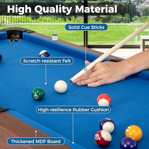 GYMAX Pool Table, 48 Inch Wooden Billiard Tables with 16 Balls, 2 Cue Sticks, 2 Chalks and Brush, Snooker Table Mini Pool Table for Kids, Family, Party - color: Blue
