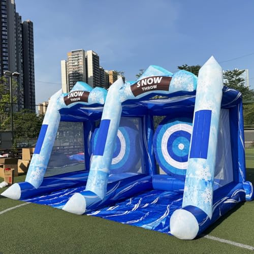 Blue Inflatable Snow Throwing Game Inflatable Ball Toss Target Dart Board 12 Axes+8 Toss Ball for Party/Birthday/Backyard/School/Team Events - style: Double Dart