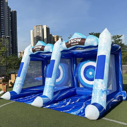 Blue Inflatable Snow Throwing Game Inflatable Ball Toss Target Dart Board 12 Axes+8 Toss Ball for Party/Birthday/Backyard/School/Team Events - style: Double Dart