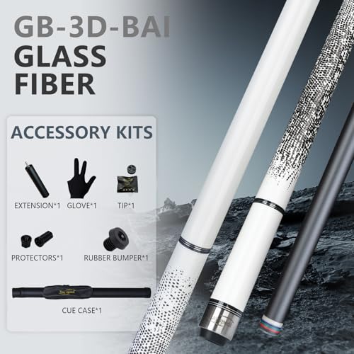 Glass Fiber Pool Cue with Case Canadian Maple Wood Pool Stick Low Deflection Cue Stick Pool Cue Kit with Case,Gloves,Tips and Extension - color: White