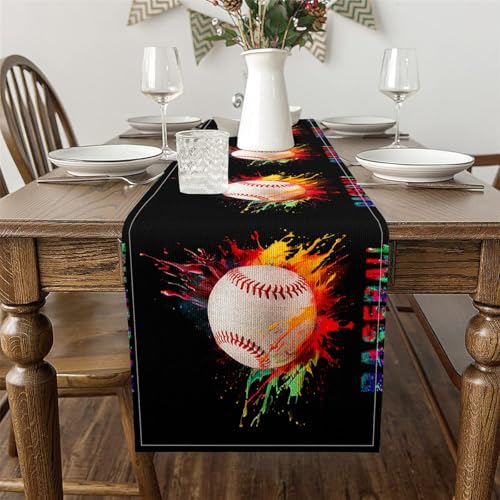 Erosebridal Baseball Table Runners,3D Graffiti Baseball Table Runner,Sports Game Rectangular Runner Tabletop Decor,White Orange Black,13x72 Inch - size: 13" X 72"