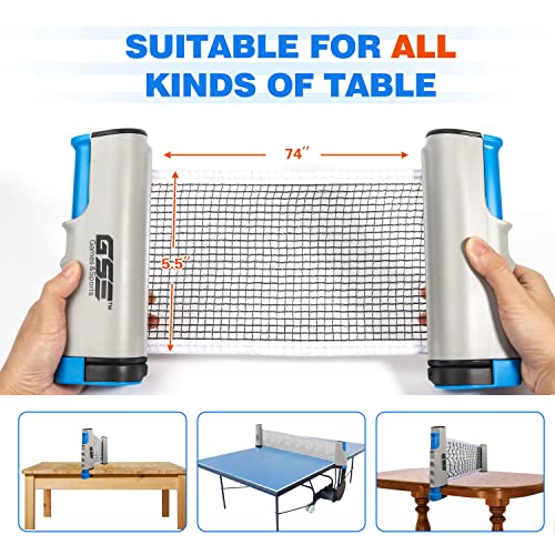GSE Games & Sports Expert Adjustable Retractable Ping Pong Net Set & Post. Professional Table Tennis Rackets and Balls, Net with Posts and Storage Bag - Pingpong Paddle and Game Table Accessories. | Adjustable - color: Table Tennis Set-Grey
