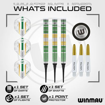 Winmau Xenon Professional Darts Set - 90% Tungsten Darts with Flights & Shafts - Ringed Grip Barrels for Precision Control - Available in Soft Tip 18g and Steel Tip 23g-25g - style: 18g - Soft Tip