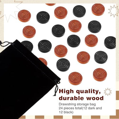 Sumind 24 Pieces Wooden Checkers 1.06 Inch Wood Checkers Pieces Stackable with Drawstring Storage Bag for Board Game Backgammon (Brown and Black) - color: Brown and Black