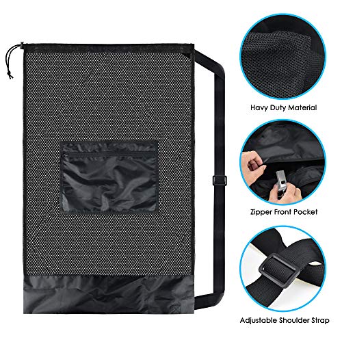 BROTOU Thickened Extra Large Sports Ball Bag Mesh Socce Ball Bag Heavy Duty Drawstring Bags Team Work for Holding Basketball, Volleyball, Baseball, Swimming Gear with Shoulder Strap - size: 24" x 36"