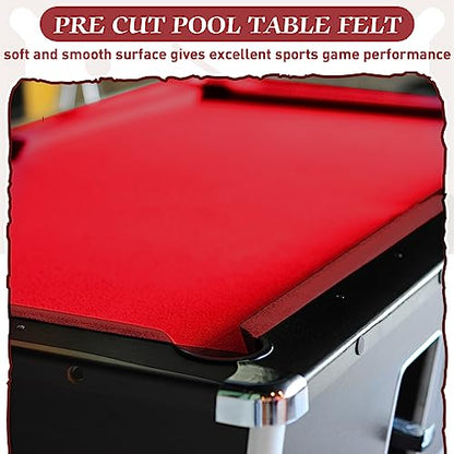 Mixweer Billiard Cloth for 8 ft Pool Table Pre Cut Felt with 6 Cloth Strips and 6 Pool Table Rubber Bumpers for Bars, Clubs, Hotels Replacement - color: Red