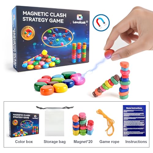 Magnet Game with String, Magnetic Chess Game with Stones – 20 Magnetic Stones Game, Strategy Party Travel Game for Adults