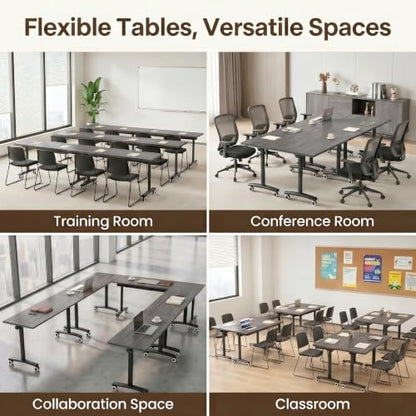 Folding Conference Table with Wheels, Mobile Flip-Top Training Table, Modular Space-Saving Meeting Table for Office, Classroom, Seminar, Library (10, Gray, 55IN) - color: Grey, size: 55IN