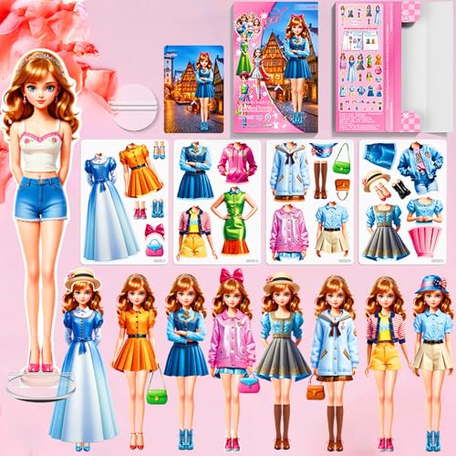 Magnetic Dress Up Paper Doll,Magnet Princess Dress Up Dolls for Girls Ages 4-7 Kids,Travel Activities Road Trip Car Ride Interactive Learning Created Imagine Set Birthday Gift (J Set) - color: J Set