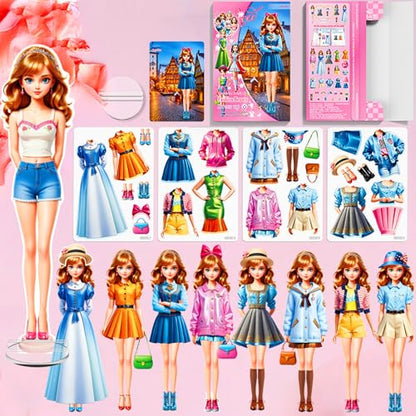 Magnetic Dress Up Paper Doll,Magnet Princess Dress Up Dolls for Girls Ages 4-7 Kids,Travel Activities Road Trip Car Ride Interactive Learning Created Imagine Set Birthday Gift (J Set) - color: J Set