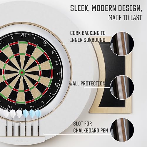 Dart Board Cabinet Set with LED Light; Bristle Dartboard, Built in LED Light, Darts and Chalkboards - color: White