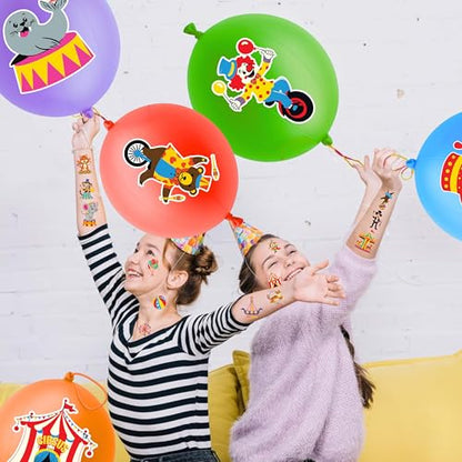 72 PCS Carnival Party Favors for Kids | 48 Pre-Cut Temporary Tattoos, 24 Punch Balloons, Birthday Party Decorations, Goodie Bag Fillers, Classroom Rewards