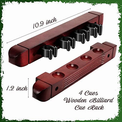 Hanaive 2 Piece 4 Pool Cues Wood Wall Rack with Clips Wall Mounted Hardwood Billiard Pool Cue Rack Finish Hardwood Cue Sticks Rack Billiard Stick Wall Rack with 4 Cue Clips for Billiard