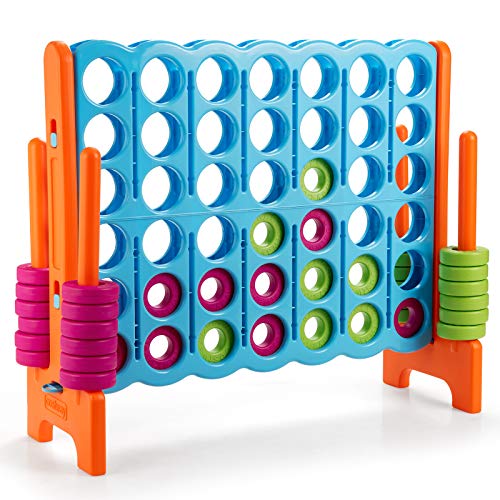 COSTWAY Jumbo 4-to-Score Giant Game Set, 4 in A Row for Kids and Adults | 3.5FT Tall Indoor, Outdoor Set with 42 Jumbo Rings & Quick-Release Slider, Ideal for Holiday Party, Family, Baby Blue - color: Baby Blue