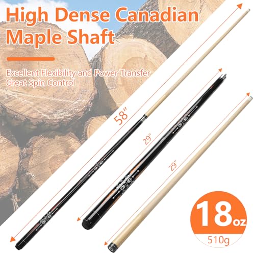 Pool Cue, 58" Billiard Cue Stick 2-Piece Maple Wood Pool Cue Stick 18 19 20 21oz for Bar House Pool Table Sports - color: Orange 18oz