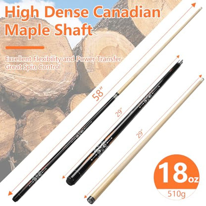 Pool Cue, 58" Billiard Cue Stick 2-Piece Maple Wood Pool Cue Stick 18 19 20 21oz for Bar House Pool Table Sports - color: Orange 18oz