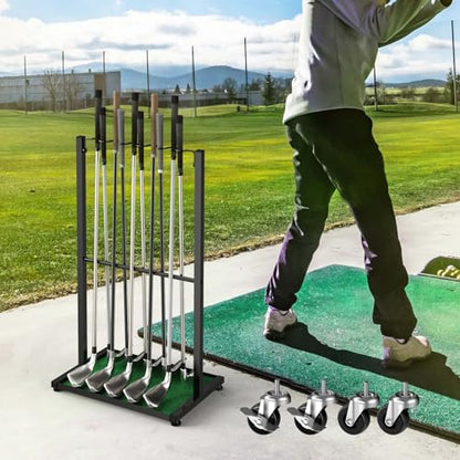 Golf Club Holder Floor Stand Golf Putter Stand with Wheels for 10 Clubs, Solid Metal Golf Club Organizer, Golf Club Storage Rack Cart for Garage Home Office, Indoor and Outdoor Use, Black
