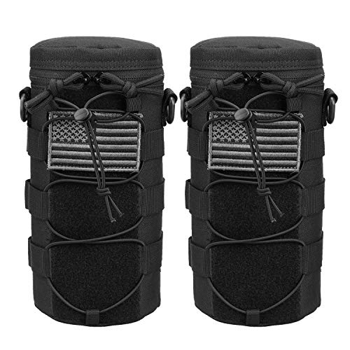 Water Bottle Pouch Molle Tactical Holder Storage Bag for 32oz Carrier - color: Black - 2PCS