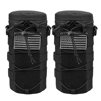 Water Bottle Pouch Molle Tactical Holder Storage Bag for 32oz Carrier - color: Black - 2PCS