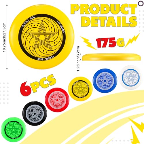 6 Pcs Outdoor Flying Disc Set 175g Each for Adult Sports Competitions, Includes 1 Glow in The Dark Flying Disc for Beach Pool Competitions Outdoor Game Camping and Backyard Player