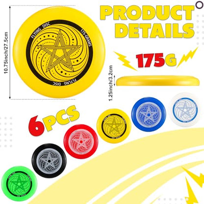 6 Pcs Outdoor Flying Disc Set 175g Each for Adult Sports Competitions, Includes 1 Glow in The Dark Flying Disc for Beach Pool Competitions Outdoor Game Camping and Backyard Player