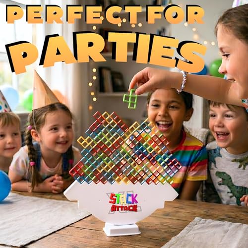 Stack Attack XL Tower Game, Giant Tabletop Games for Kids & Adults, Family Game Night Building Block and Stacking Gifts, Includes 100 Pcs & 36 Cards, Balance Novelty Toy Gift