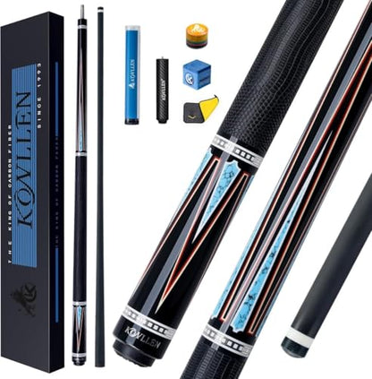 KONLLEN Carbon Fiber Pool Cue Stick 58-inch Professional Pool Sticks for Adults Full Carbon Technology Low Deflection Pool Cue Billiard Cues with 12.5mm Tip (Easy to Control, Pro Taper, Ultra-Smooth) - color: 010 black blue