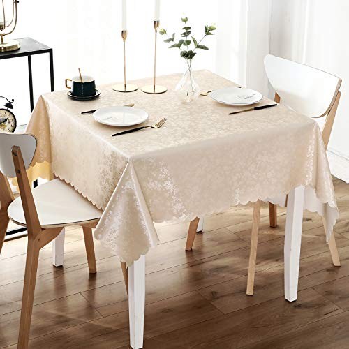 Smiry Square Table Cloth, Waterproof Heavy Duty Vinyl Tablecloths, Wipeable Washable Table Cover for Kitchen and Dining Room (Beige, 54" X 54") - color: Beige, size: 54x54 Inch