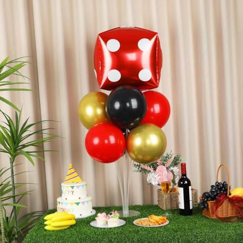 Naozinebi Casino Party Balloons Stand Kit 2 Sets with 2 Dice Foil Balloons Casino Night Theme Party Balloon Centerpiece for Tables for Poker Las Vegas Game Night Birthday Party Decorations - style: Casino