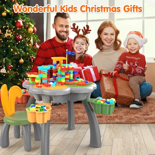 OCATO Kids Toddler Table and Chair Set: Sensory Activity Tables with Rabbit Chairs and Large Marble Run Building Blocks Storage All in One Play Sand Water Table 3 4 5 6 Year Old Boy Girl Toys Gifts - color: Yellow