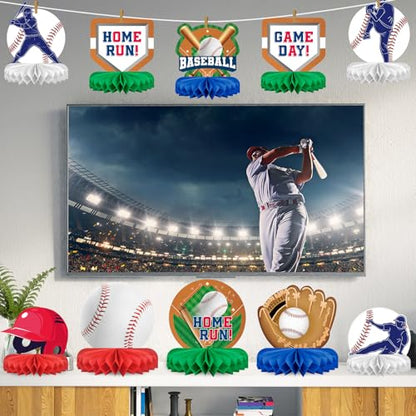 Baseball Party Supplies:Baseball-Themed Honeycomb Centerpiece for Baseball Birthday & Gameday Celebrations - Essential Decorations & Favors - style: Baseball