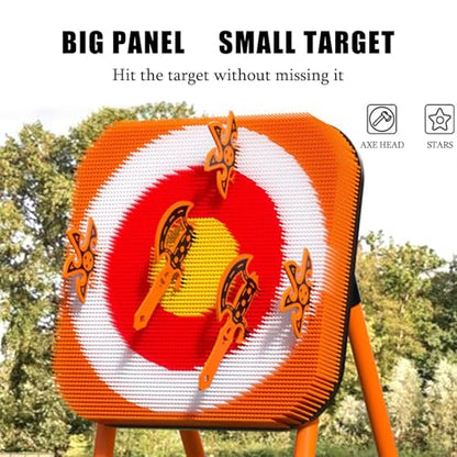 Throw Target Game Set, 2-in-1 Axe Throw & Lawn Dart Combo Backyard Game Set, with 8 Long-Handled Flying Axe & 8 Six-Star Dart for Family Kids Adults Orange-Plasticpipe