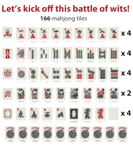 166 American Mahjong Tiles Only with Portable Carrying Storage Box & 3 Dice, 1.2" Mahjong Set for Party, Play with Friends Family (White) - color: White