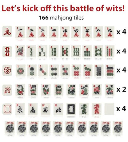 166 American Mahjong Tiles Only with Portable Carrying Storage Box & 3 Dice, 1.2" Mahjong Set for Party, Play with Friends Family (Green) - color: Green