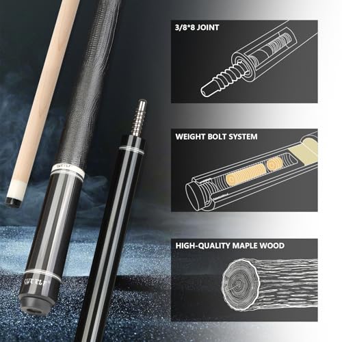 CUEELF Pool Cue Stick Low Deflection Hand-Made Inlay Billiard Cue 58'' Professional Billiard Pool Cue Stick for Adults-12.5mm Tip,3/8 * 8 Joint - color: WD-YH-SM-HT