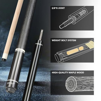 CUEELF Pool Cue Stick Low Deflection Hand-Made Inlay Billiard Cue 58'' Professional Billiard Pool Cue Stick for Adults-12.5mm Tip,3/8 * 8 Joint - color: WD-YH-SM-HT