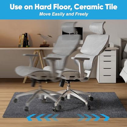 55"x35" Anti-Slip Computer Chair Mat for Hardwood Floors Dark Grey | Large Computer Gaming Chair Mat. for Office Home Gym. for Wood and Tile Floor. Easy Clean. Floor Protection Office Rug.
