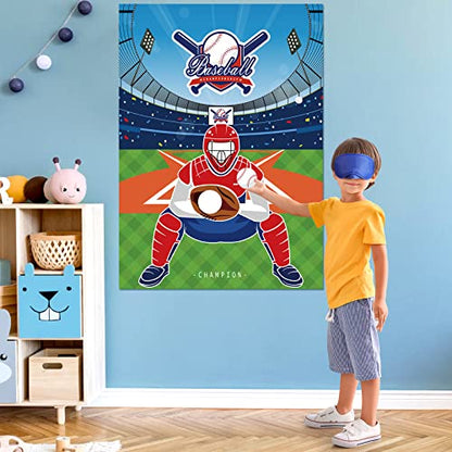 JOARHONAL Pin the Baseball on the Glove - Baseball Party Games for Kids 20" x 28" Baseball Game Poster with 24 Reusable Stickers Sport Themed Birthday Party Favor Sets - style: Baseball
