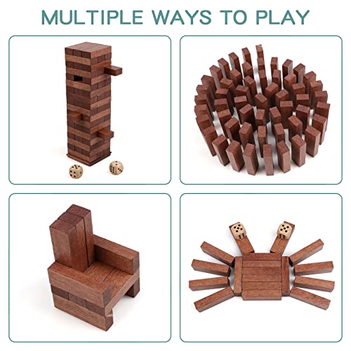Wooden Tumbling Tower, 54PCS Blocks Stacking Games for Party, Camping for Kids Adult and Families, Classic Stacking Blocks Wood Stack Towers Wooden Board Tabletop Games with Storage Box - style: 54PCS