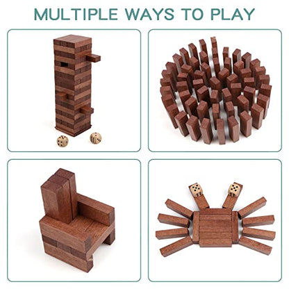 Wooden Tumbling Tower, 54PCS Blocks Stacking Games for Party, Camping for Kids Adult and Families, Classic Stacking Blocks Wood Stack Towers Wooden Board Tabletop Games with Storage Box - style: 54PCS