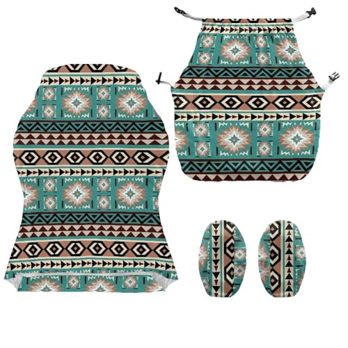 Suobstales Aztec American Tribal Pattern Gaming Chair Cover, Stretchy 4 Pcs Ergonomic Office Computer Game Chair Slipcovers with Armrest Covers/Back Covers/Seat Cover for Reclining Racing Gaming Chair - color: Aztec American Tribal