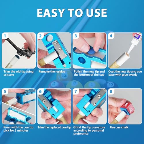 11-in-1 Billiards Pool Cue Tip Shaper, Pool Cue Tips Replacement Kit, Pool Cue Tips,Pool Cue Tip Tool for Replacement and Shaping Cue Tips - color: Blue