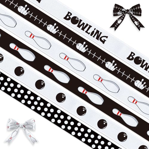 6 Rolls Grosgrain Bowling Ribbon for DIY Crafts – 0.39 Inch Black White Bowling Ribbon for Wreath Bows Wrapping Sports Party Birthday Party Home Decoration Supplies 30 Yards - color: Bowling