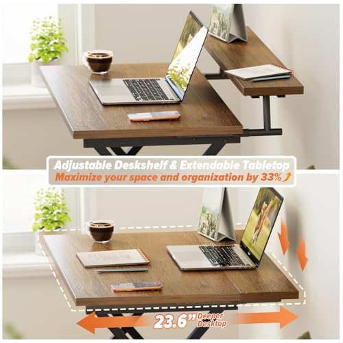 WOHOMO Folding Computer Desk with Adjustable Height, 23.6" x 31.5" x 25.6" Foldable Table with Monitor Stand, Small Office Desk for Bedroom, Space Saving Desk for Home Office, Easy Assemble, Walnut - color: Walnut