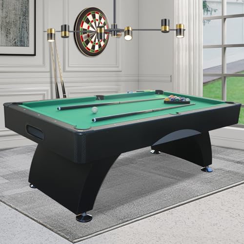 Billiards Table，7 FT Pool Table with Premium Accessories, Durable Matte-Black Finish, and Heavy Duty Legs for Modern Adult Rrec Room Family Game Room - color: Black+Green