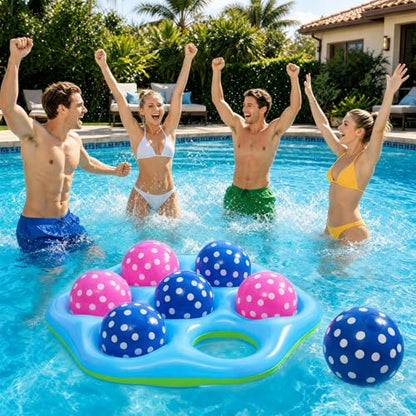 Cyfie Inflatable Floating Pool Toss Game Set with Balls and Pump for Teens Adults, Portable Hexagon Summer Swimming Pool Water Toy for Beach Party Family Backyard Pool Lake Game Travel Vacation - color: Blue-green