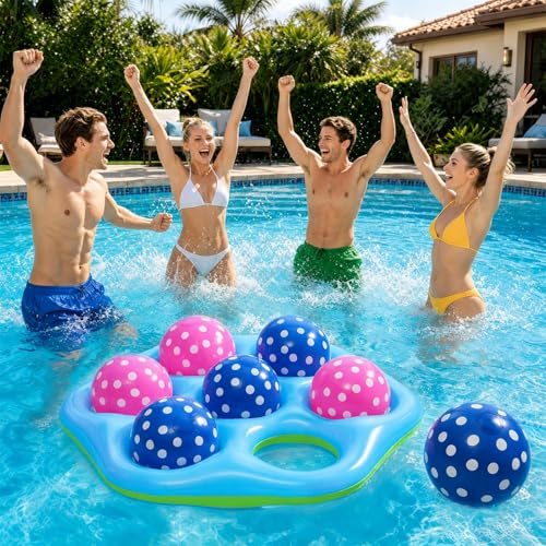 Cyfie Inflatable Floating Pool Toss Game Set with Balls and Pump for Teens Adults, Portable Hexagon Summer Swimming Pool Water Toy for Beach Party Family Backyard Pool Lake Game Travel Vacation - color: Blue-green