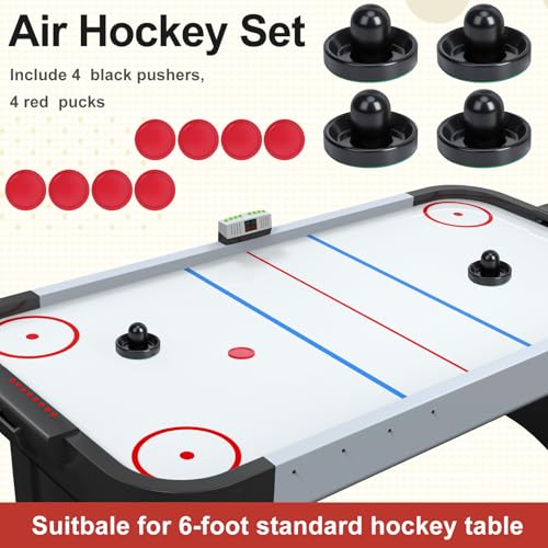 Coopay Air Hockey Paddles and Pucks, Air Hockey Pushers with Nylon Storage Bag, Goal Handles Paddles Replacement Accessories for Game Tables(4 Pushers 96mm with Pads, 8 Pucks 64mm) - color: Black