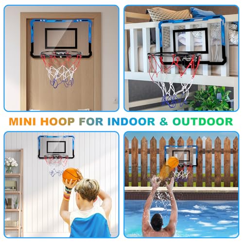 Basketball Mini Hoop Indoor Boys Gifts for Kids Adults, Door Room Mini Hoop with Balls, Basketball Accessories for Teen Boy Gifts, Blue - style: Blue Basketball Hoop Set
