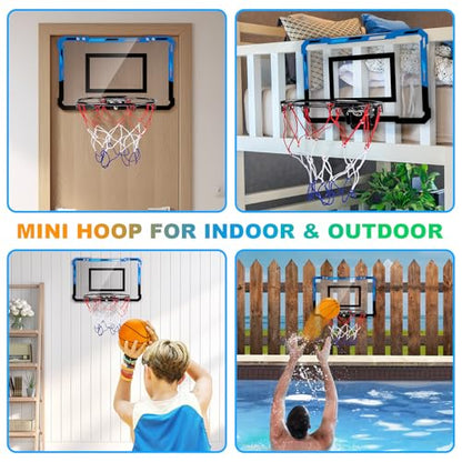 Basketball Mini Hoop Indoor Boys Gifts for Kids Adults, Door Room Mini Hoop with Balls, Basketball Accessories for Teen Boy Gifts, Blue - style: Blue Basketball Hoop Set
